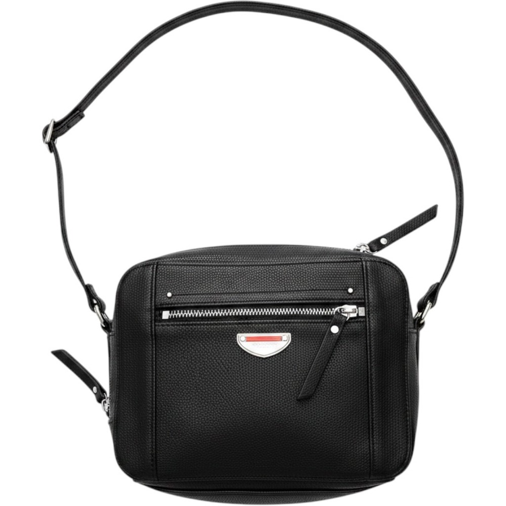 Rosetti Black Pebbled Faux Leather Crossbody Bag Silver Hardware